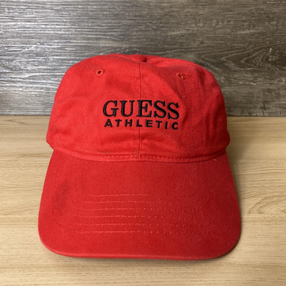 Guess Hat Cap Strap Back Red Athletic Embroidered GUESS USA Mens Classic Cotton